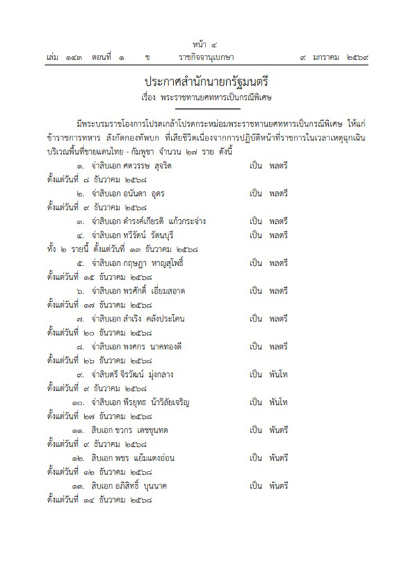 พระราชทานยศทหารเป็นกรณีพิเศษ