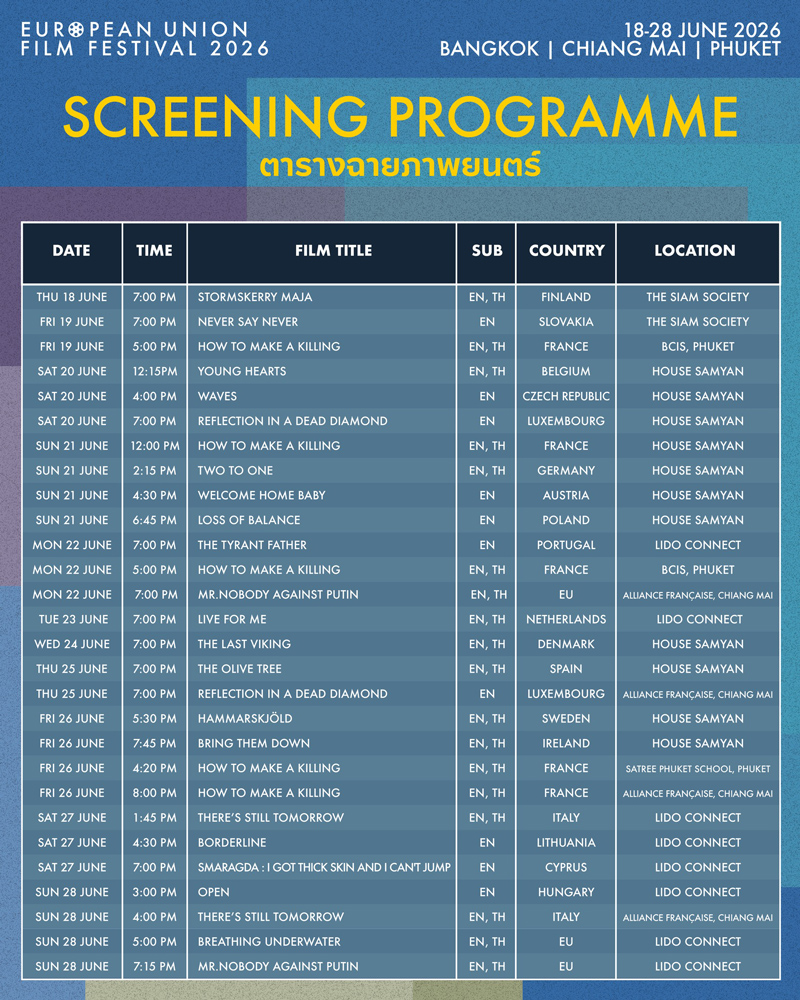 ตารางงานเทศกาลภาพยนตร์สหภาพยุโรป EUFF 2026 ธีม See Beyond