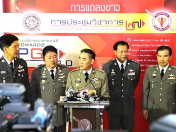 การจัดการองค์ความรู้ : พล.ต.อ.จักรทิพย์ ชัยจินดา ผบ.ตร. ตรวจเยี่ยมข้าราชการตำรวจที่ได้รับบาดเจ็บจากการปฏิบัติหน้าที่ราชการ ที่โรงพยาบาลตำรวจ พร้อมแถลงข่าวแพทย์ตำรวจพัฒนาสู่โรงพยาบาลตำรวจ ๔.๐ เพื่อตำรวจและประชาชน เนื่องในวันคล้ายวันสถาปนาสำนักงานตำรวจแห่งชาติ