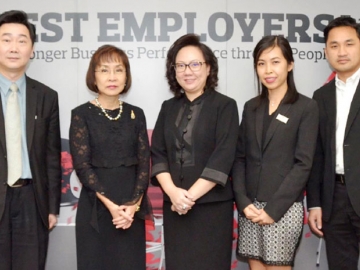 ประจำปี 2560 : รศ.ดร.ศิริยุพา รุ่งเริงสุข ผอ.หลักสูตรการบริหารงานบุคคล สถาบันบัณฑิตบริหารธุรกิจศศินทร์ แห่งจุฬาลงกรณ์มหาวิทยาลัย และ ดร.อดิศักดิ์ จันทรประภาเลิศ กก.ผจก.บจก.เอออน ฮิววิท ประเทศไทย เปิดตัว “โครงการค้นหาสุดยอดนายจ้างดีเด่นครั้งที่ 9” ที่สถาบันบัณฑิตบริหารธุรกิจศศินทร์