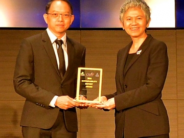 Sustainability Report Award 2016 : ธีระยุทธ บุญโชติ รักษาการ หัวหน้าคณะผู้บริหาร ด้านเทคนิค บมจ.ไทยคม ผู้ให้บริการธุรกิจดาวเทียมชั้นนำแห่งเอเชีย รับรางวัลรายงานความยั่งยืนดีเด่น ประจำปี 2559 จาก อรนุช อภิศักดิ์ศิริกุล กก.สมาคมบริษัทจดทะเบียนไทย ในฐานะองค์กรริเริ่มจัดทำรายงานแห่งความยั่งยืน โดยอิงเป้าหมายการพัฒนาที่ยั่งยืน หรือ Sustainable Development Goals (SDGs) 17 ข้อ ที่สหประชาชาติประกาศเป็นเป้าหมายโลก ที่ ตลาดหลักทรัพย์ฯ