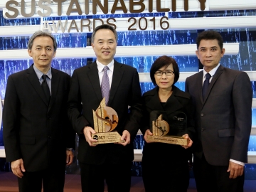 ต้นแบบการพัฒนา : คุณวุฒิ ธรรมพรหมกุล กก.ผจก.บมจ.โฮม โปรดักส์ เซ็นเตอร์ รับรางวัล SET Sustainability Awards 2016 ประเภท “Rising Star” รางวัลสำหรับบริษัทจดทะเบียนที่เริ่มมีการดำเนินธุรกิจตามแนวทางการพัฒนาอย่างยั่งยืนและโดดเด่น เป็นปีที่ 2 ติดต่อกัน จากตลาดหลักทรัพย์แห่งประเทศไทย