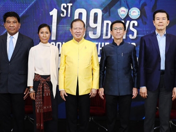 ร่วมกันฟื้นเศรษฐกิจไทย : สนั่น อังอุบลกุล ประธานหอการค้าไทย จัดแถลงข่าวหัวข้อ “เปิดนโยบายคณะกรรมการหอการค้าไทย” โดยมี 2 รองประธานกรรมการ หอการค้าไทย กอบกาญจน์
วัฒนวรางกูร และ ปรัชญา สมะลาภา พร้อมด้วย ญนน์ โภคทรัพย์ กก.บห., ดร.กฤษณะ วจีไกรลาศ กก.
เลขาธิการ และ ผศ.ดร.ธนวรรธ์ พลวิชัย ร่วมงาน ที่ หอการค้าไทย ราชบพิธ เขตพระนคร