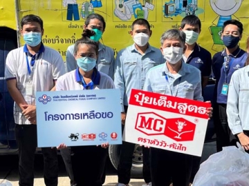 น้ำใจ “แบ่งปัน” : บุญชัย ก่อเกียรติพิทักษ์ ผจก.ทั่วไป สายงานสนับสนุนการผลิต บมจ.ไทยเซ็นทรัลเคมี และตัวแทนพนักงานโรงงานพระประแดง มอบสิ่งของ
ต่างๆ อาทิ เสื้อผ้า หนังสือ เครื่องเขียน ฯลฯ ให้แก่ “โครงการเหลือขอ” มูลนิธิบ้านนกขมิ้น โดยมูลนิธิฯ นำไปขายเพื่อเปลี่ยนเป็นทุนการศึกษาให้เด็กด้อยโอกาส

