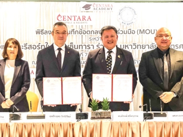 ฝึกงานและสหกิจศึกษา : ธีระยุทธ จิราธิวัฒน์ ประธานเจ้าหน้าที่บริหารโรงแรมและรีสอร์ทในเครือเซ็นทารา
ลงนามความร่วมมือทางวิชาการกับ ดร.ดำรงค์ ศรีพระราม รักษาการแทนอธิการบดีมหาวิทยาลัย เกษตรศาสตร์
เพื่อร่วมกันพัฒนาศักยภาพคนรุ่นใหม่ รองรับการเติบโตของอุตสาหกรรมท่องเที่ยวไทยและสร้างบุคลากรคุณภาพที่มีความรู้ ความสามารถ และจิตสำนึกด้านความยั่งยืน ที่โรงแรมเซ็นทารา แกรนด์ฯ ลาดพร้าว