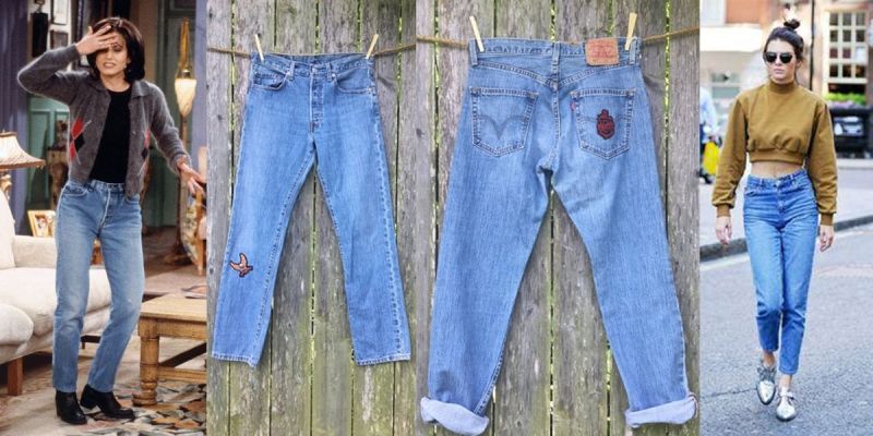 กางเกงยีนส์เอวสูง (Mom Jeans)
กางเกงยีนส์เอวสูงหรือที่บางคนเรียกว่า Mom Jeans หรือกางเกงยีนส์ทรงคุณแม่เป็นอีกหนึ่งไอเท็มฮอตในสมัย 90s และยังฮิตมาทุกยุคทุกสมัย เพราะแมตช์ง่ายและสร้างได้หลายลุค อย่างมอนิก้าจาก Friends ที่เลือกจะใส่คู่กับเสื้อยืดสีดำทับด้วยแจ็กเก็ตก็จะให้ลุคทะมัดทะแมงขึ้นมา หรือแบบสาวเคนดัล เจนเนอร์ ที่จับคู่กับครอปสเวตเตอร์ก็ได้ลุคเปรี้ยวเข็ดฟันกันไปเลย
