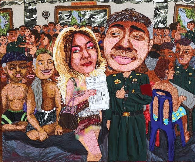 รางวัลที่ 3 จิตรกรรมไทยร่วมสมัย ผลงานชื่อ “มิสเกณฑ์
กองเกิน” โดย ธนพล ดาทุมมา