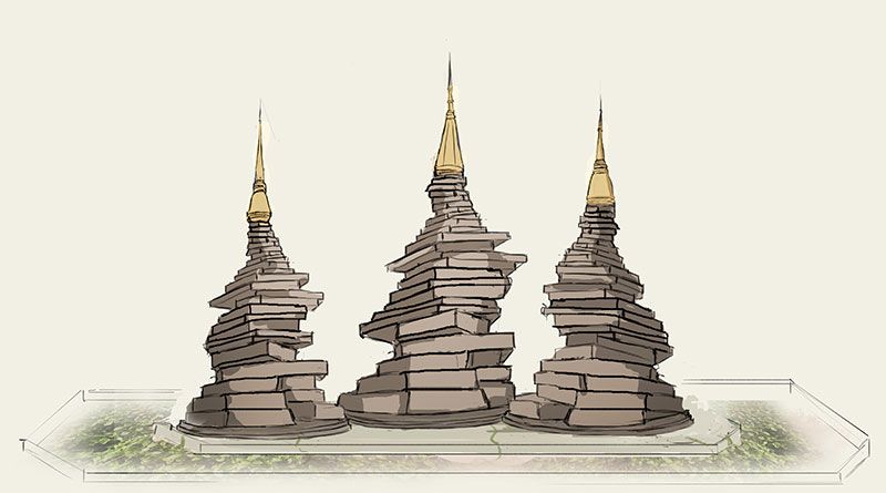 ภาพเจดีย์ทรายที่ออกแบบโดย แทน โฆษิตพิพัฒน์

