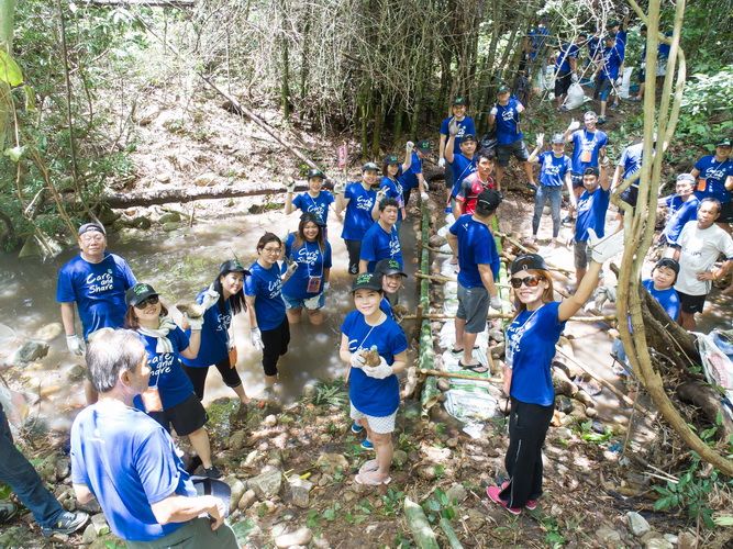 บรรยากาศในการทำงานเป็นทีมในการสร้างฝายชะลอนํ้าทั้ง 5 ฝาย
