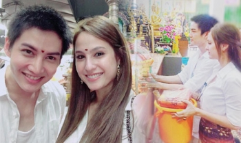 \'กอล์ฟ\'ควง\'ขวัญ\'เดินสายเข้าวัด ร่วมทำบุญวันพระทั้งอิ่มบุญอิ่มใจ