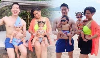 ครอบครัวสุขสันต์\'โอปอล์-โอ๊ค\' พาลูกแฝดเที่ยวทะเลสุดอบอุ่น