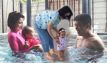 \'นิหน่า\'พาครอบครัวเที่ยวทะเล \'น้องริต้า\'ตื่นเต้นแตะทรายครั้งแรก (ชมคลิป)