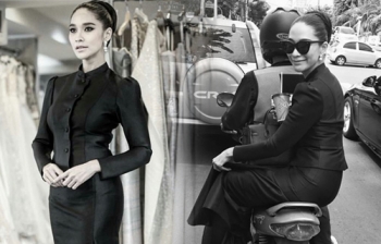 \'พลอย เฌอมาลย์\'ในชุดไทยจิตรลดา นั่งวินฯร่วมร้องเพลงสรรเสริญพระบารมี