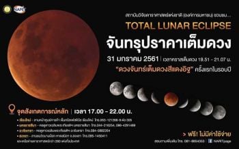 พรุ่งนี้ห้ามพลาด!สดร.ชวนดู‘จันทรุปราคาเต็มดวง’ครั้งแรกของปีนี้