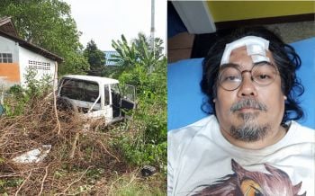 \'ศศิน\' ประสบอุบัติเหตุรถไถลลงข้างทาง ได้รับบาดเจ็บ