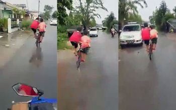 ไม่มีใครเหมือน!ชาวเน็ตทึ่ง2หนูน้อยปั่นจักรยานสุดแปลก (ชมคลิป)