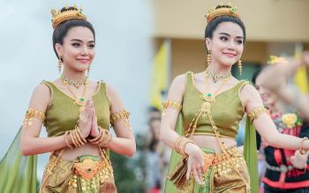 งดงาม! \'ปราง กัญญ์ณรัณ\'สวมชุดไทยร่วมพิธีรำบวงสรวงพญาศรีสัตตนาคราช