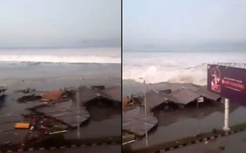 คลิป สึนามิสูง 2 เมตรถล่มอินโดฯ อาคาร-บ้านเรือนเสียหายยับ