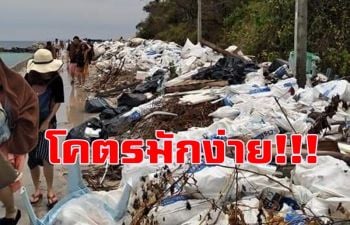 อุจาดตาที่สุด! คนมักง่ายทิ้งขยะกองใหญ่ริมชายทะเลเกาะล้าน