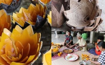 ชาวบ้านทำ\'กระทงกะลา\' เพื่อบูชาพระรัตนตรัยแถมลดโลกร้อน