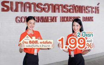 สินเชื่อโครงการบ้าน ธอส. เราไม่ทิ้งกัน ดอกเบี้ย 1.99% ต่อปี คงที่ 2 ปีแรก