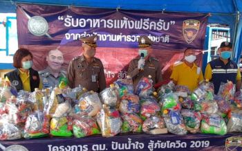 ‘ตม.’มอบถุงยังชีพชุมชนบางบัว บรรเทาทุกข์ปชช.เดือดร้อนโควิด