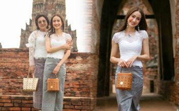 สวยหวาน! \'แต้ว ณฐพร\'ควงคุณแม่นุ่งผ้าไทยเที่ยววัดที่อยุธยา
