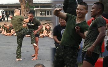 ติวดุเดือด! \'บัวขาว\'ปะทะ\'หมอภาคย์\' โชว์แม่ไม้มวยไทย ต่อหน้านักเรียนทหารรบพิเศษ