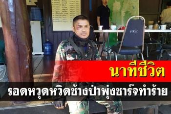 ระทึก! ช้างป่าพุ่งชาร์จ จนท.ห้วยขาแข้ง โชคดีเพื่อนยิงปืนขึ้นฟ้าไล่เข้าป่าได้ทัน