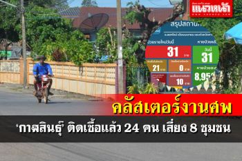 ผวา! คลัสเตอร์งานศพติดเชื้อแล้ว24ราย กลุ่มเสี่ยงกักตัวอีกกว่า300คน