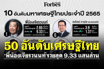 \'ฟอร์บส์\'เปิด 50 อันดับเศรษฐีไทย ปี\'65 \'พี่น้องเจียรวนนท์\'ยังรวยสุด 9.33 แสนล้าน