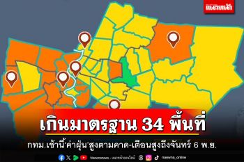 เช็คที่นี่!กทม. เช้านี้‘ค่าฝุ่น’สูงตามคาด เกินมาตรฐาน 34 พื้นที่ เตือนสูงถึงจันทร์6พ.ย.