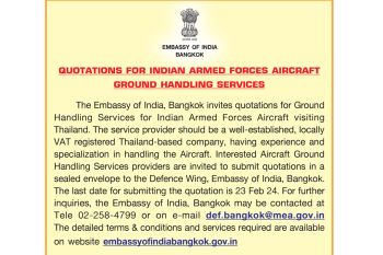 QUOTATIONS FOR INDIAN ARMED FORCES  AIRCRAFT GROUND HANDLING SERVICES