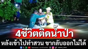 ระทึก! ช่วย 4 ชีวิตติดน้ำป่าเขาใหญ่ หลังเข้าไปทำสวน ขากลับออกไม่ได้