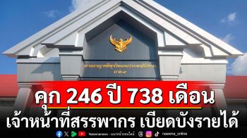 ศาลสั่งคุก 246 ปี 738 เดือน เจ้าหน้าที่สรรพากร เบียดบังรายได้ ทำรัฐเสียหาย 4.4 ล้าน