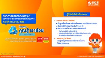 ธอส.ขยายเวลาลงทะเบียน\'โครงการคุณสู้ เราช่วย\'ถึงวันที่ 30 เม.ย.นี้