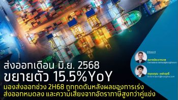 ส่งออก มิ.ย. 68 ขยายตัว 15.5%  ชี้ภาษีสหรัฐปัจจัยเสี่ยงครึ่งปีหลัง