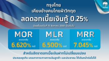 กรุงไทย ปรับลดอัตราดอกเบี้ยเงินกู้ 0.25% ช่วยประคองลูกค้าทุกกลุ่มฝ่า