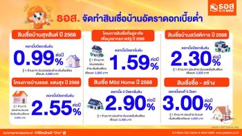 ธอส. จัดสินเชื่อบ้านโค้งสุดท้ายปลายปี ดอกเบี้ยเริ่มต้น 0.99% ต่อปี