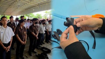 อาชีวะอยุธยาร่วมใจ! ยืนสงบนิ่งถวายอาลัย พร้อมเปิดทำริบบิ้นดำแจกฟรี