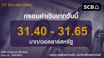 ค่าเงินบาทประจำวันที่ 17 ธันวาคม 2568