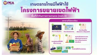 PEA ขยายเขตไฟฟ้าให้พื้นที่ทำกินทางการเกษตร ระยะที่ 3 (คขก.3) ยกระดับคุณภาพชีวิต เพิ่มรายได้ให้เกษตรกร