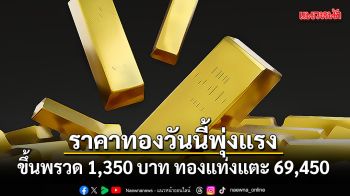 ราคาทองวันนี้พุ่งแรง ขึ้นพรวด 1,350 บาท ทองแท่งแตะ 69,450