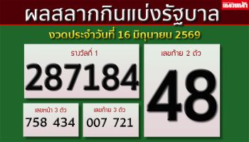 ผลสลากกินแบ่งรัฐบาล งวดประจำวันที่ 16 มิถุนายน 2569