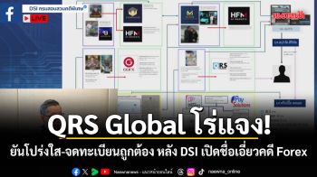 QRS Global โร่แจง! ยันโปร่งใส-จดทะเบียนถูกต้อง หลัง DSI เปิดชื่อเอี่ยวคดี Forex