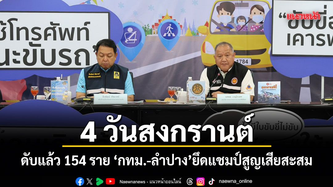 4 วันสงกรานต์! ดับแล้ว 154 ราย กทม.-ลำปาง ยึดแชมป์สูญเสียสะสม