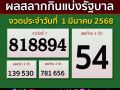 เช็คผลที่นี่! สลากกินแบ่งรัฐบาล งวดประจำวันที่ 1 มีนาคม 2568