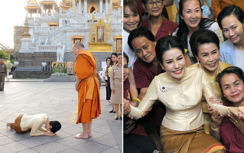 'เจ้าคุณพระสินีนาฏ'นั่งพื้นก้มกราบเจ้าคุณธงชัย  ทักทาย-ถ่ายรูปกับประชาชนใกล้ชิด