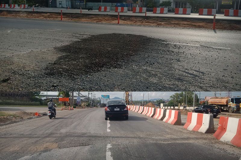 ชาวบ้านโวยผู้รับเหมา! ฝังท่อระบายน้ำทำถนนขรุขระ รถตกหลุมพังเสียหาย