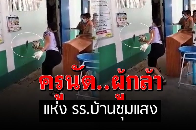 ครูสาวใจเด็ดจับ ‘ตุ๊กแก’ เกาะหน้าห้องเรียน ลูกศิษย์ปรบมือให้กำลังใจ (คลิป)